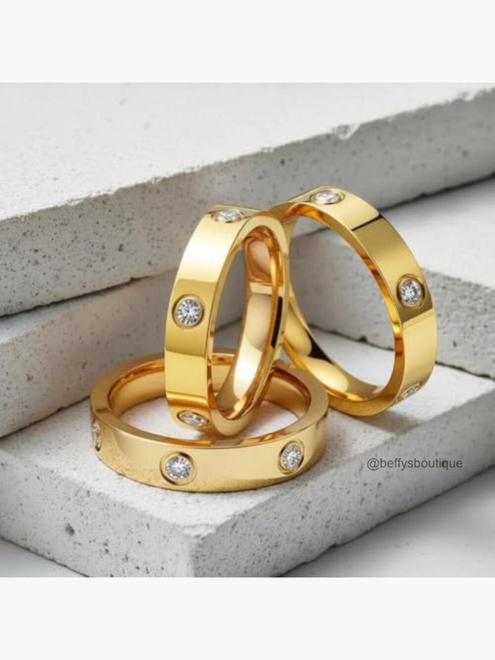 3 Pcs Stackable Band Rings Zirconia Wedding Set - Picture 4 of 6